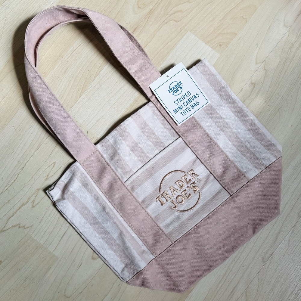 Trader Joe's Striped Mini Canvas Tote Bag, Beige, 13x10 in, Width  6 in